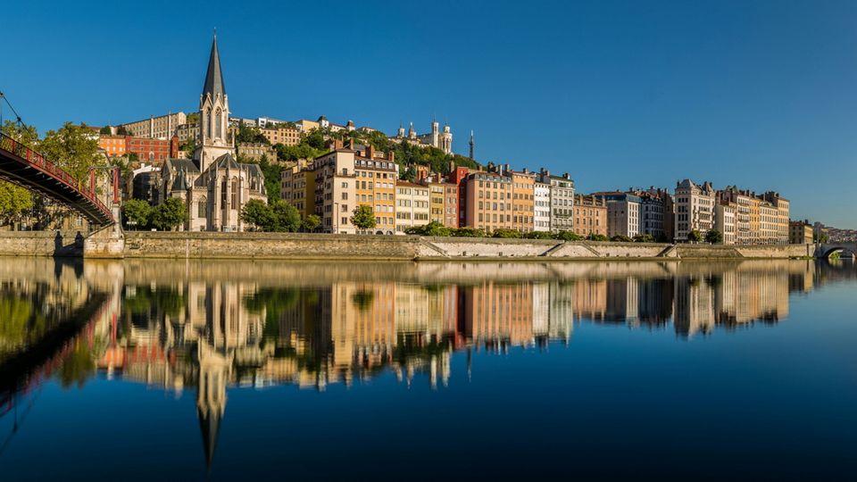 Blick von der Rhone auf Lyon