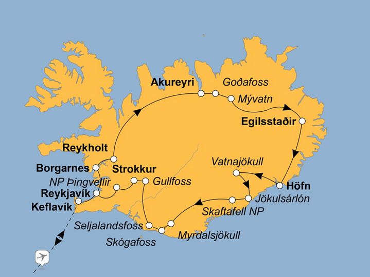 Routenkarte zur Reise