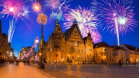 Breslau mit Silvesterfeuerwerk