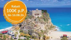 Kirche von Tropea auf Klippen, Kalabrien, Button