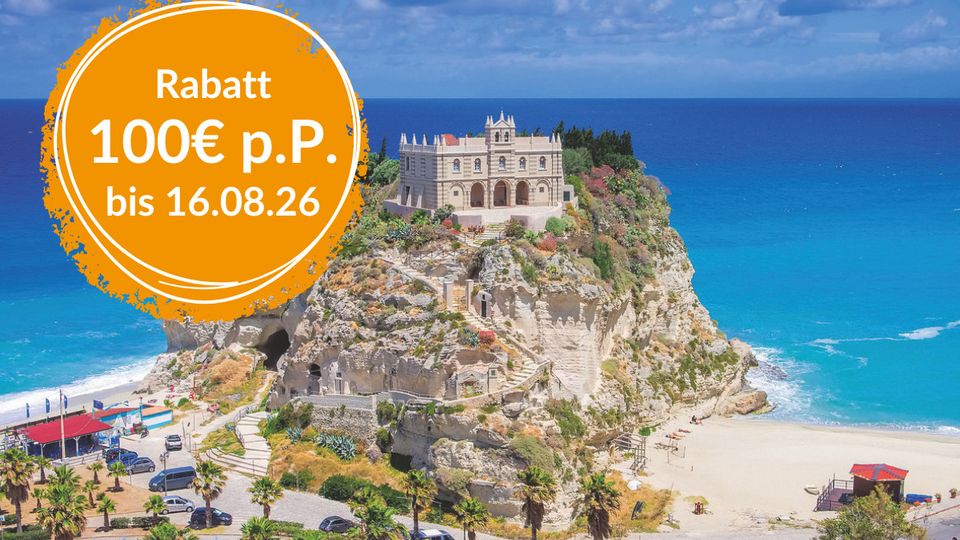 Kirche von Tropea auf Klippen, Kalabrien, Button