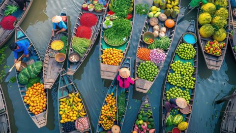 Schwimmender Markt im Mekong-Delta