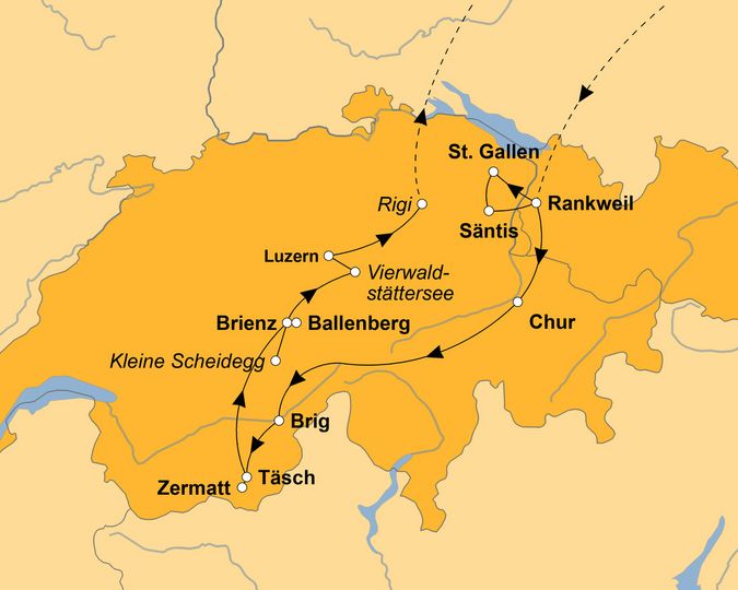 Routenkarte zur Reise