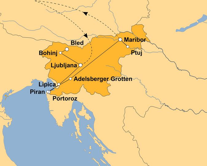 Routenkarte zur Reise